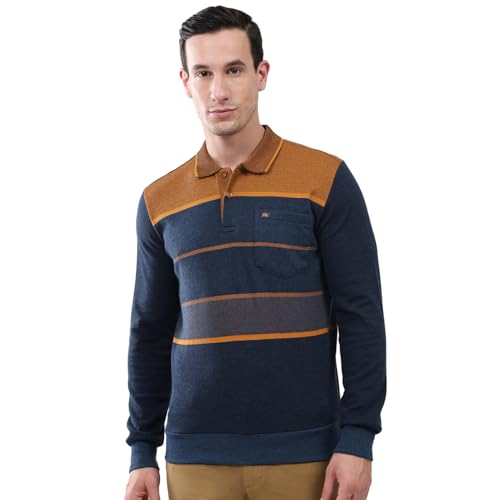 Image of Monte Carlo Men's Regular Fit T-Shirt | Striped Design | Collar Neck Button Closure | Full Sleeves Stylish Casual Fashion Wear Tshirt for Men's (Pack of 1)