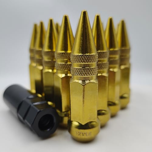 Image of M12x1.5 Lug Golden Nuts Lug,Spike Lug nut for Acura, Honda, Chevy, Hyundai, Toyota, Lexus, 20PCS 12x1.5 Lug Nuts with Socket Key.