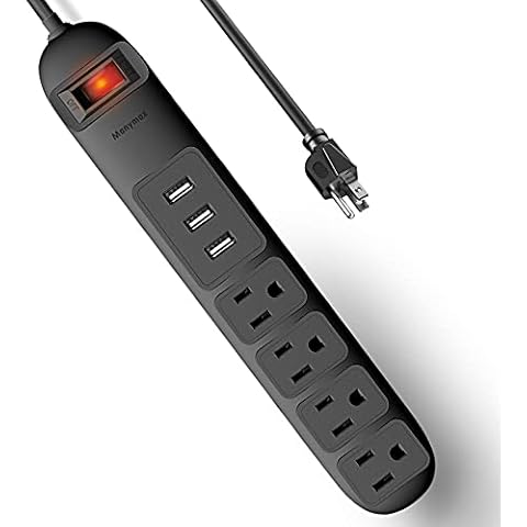 Power Strip Surge Protector with 4 AC Outlets & 3 USB Ports, Manymax 6 Ft Extension Cord, 1050J Surge Protection, Overload Protection (125V/15A/1875W), Wall Mount for Home, Office, Dorm-Black (1 Pack) Cover