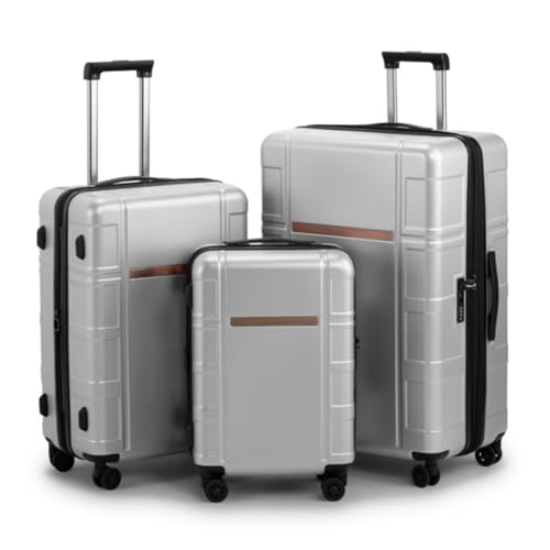 3-piece Suitcase Set, 20in 24in 28in, Suitcase, Luggage, Expandable, Silicone Handle, Separation Compartment, Inner Iron Outer Aluminum Trolley Case, Universal Wheels, TSA Combination Lock, Silver2