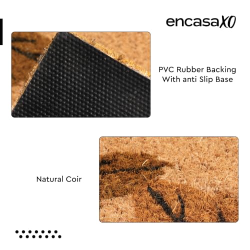 Image of Encasa XO Half Round Welcome Leaf Coir Doormat, Non-Slip Doormat 45x75 cm