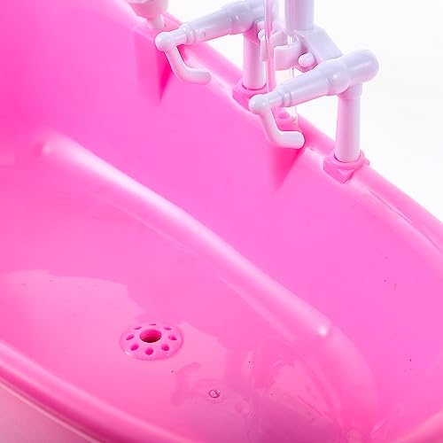 Nuobesty Electric Doll Bathtub Pink Miniature Dollhouse Bathroom Bathtub With Shower Sprayer Dolls Bath Playset For Kids Without Battery #TOP6