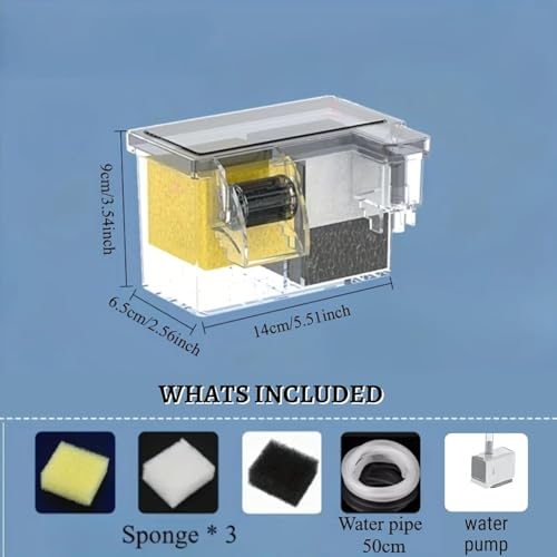 Image of VAYINATO Multifunctional External Wall-Mounted Waterfall Aquarium Filter with Bio Wheel | 3-Stage Filtration System with Filter Media & Built-in Water Pump (BL-771)