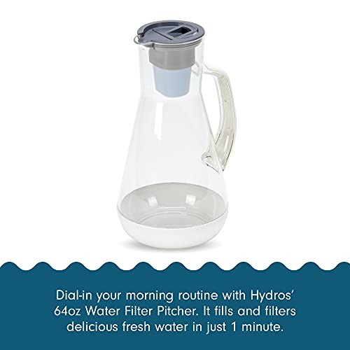 Hydros | 64Oz Water Filter Pitcher And A 6 Pack Of Filters | Powered By Fast Flo Tech | 60 Second Quick Fill-Up | 8 Cup Capacity Pitcher | Bpa Free | White #TOP1