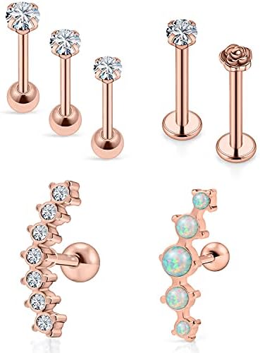 16G Cartilage Earrings Forward Helix Tragus Earring Studs Stainless Steel Labret Jewelry Monroe Lip Rings Medusa Piercing Jewelry CZ Diamond Opal Earrings Body Piercing Jewelry for Women Men Silver