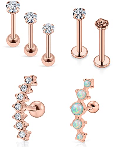 16G Cartilage Earrings Forward Helix Tragus Earring Studs Stainless Steel Labret Jewelry Monroe Lip Rings Medusa Piercing Jewelry Cz Diamond Opal Earrings Body Piercing Jewelry For Women Men Silver #TOP11