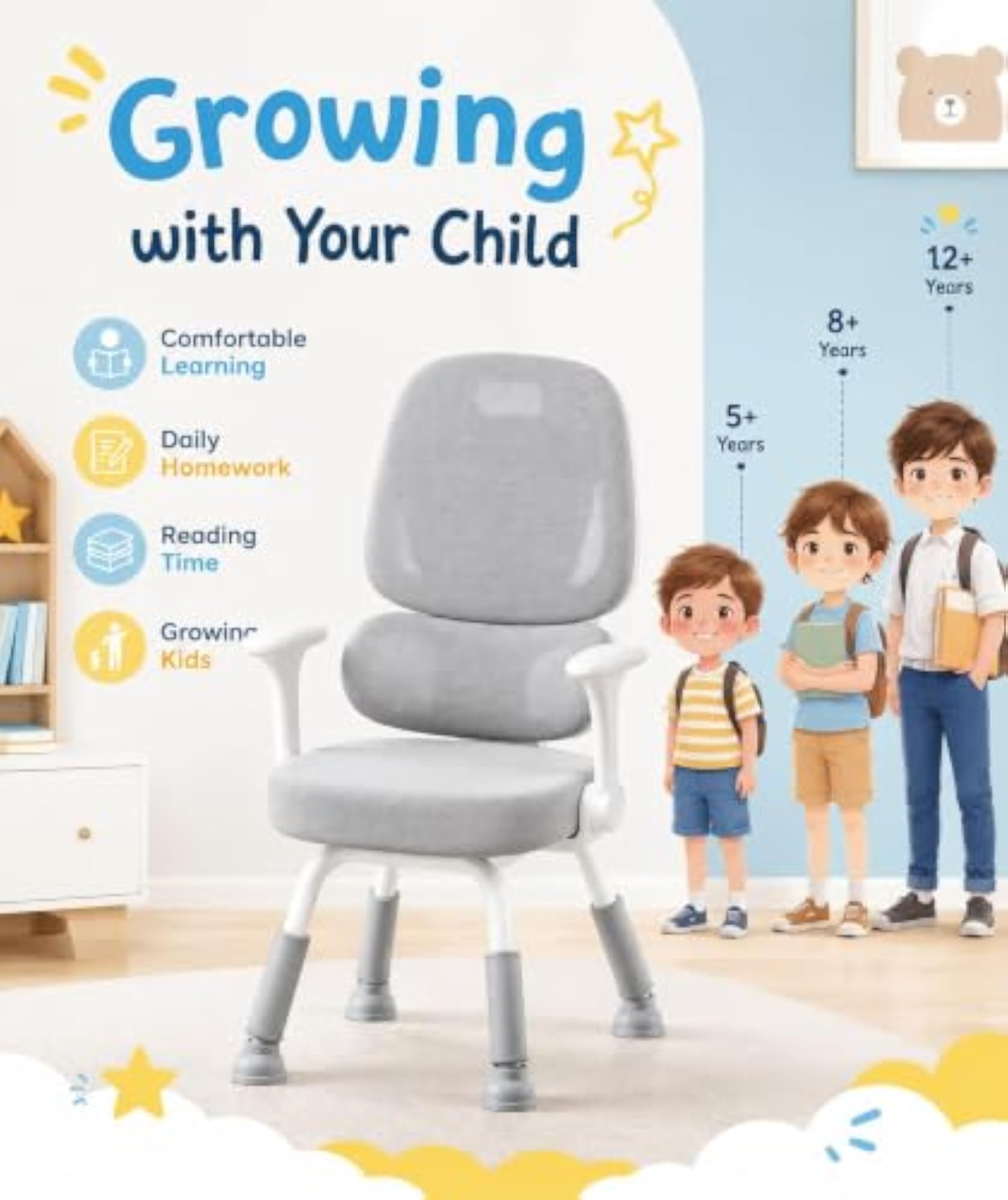 Ergonomic Kids Study Chair, Breathable Mesh Backrest