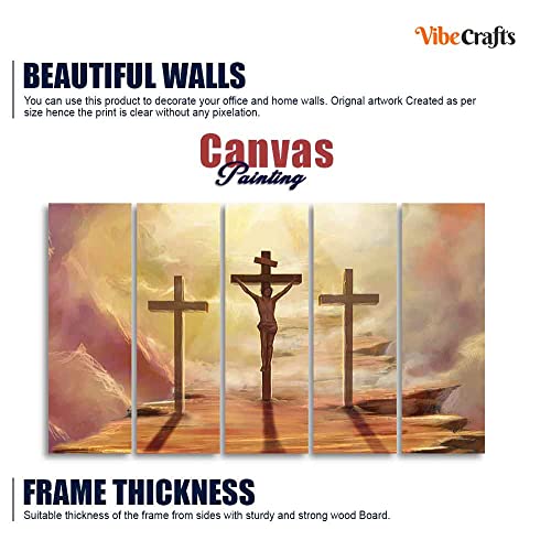 Image of VIBECRAFTS Jesus Cross with Moon Dark Background Five Pieces Canvas Wall Painting For Home|Office|Living Room|Gift (PTVC5Pcs4 8588)