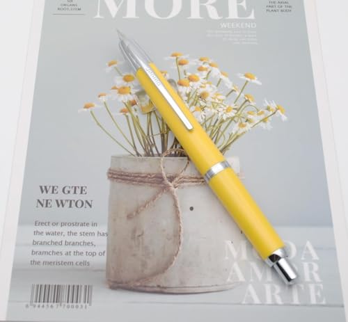Image of Jinhao 20 Press Fountain Pen Retractable Fine Nib with Converter Capless fountain pen Resin pen Writing Gift Pen (silver clip yellow)