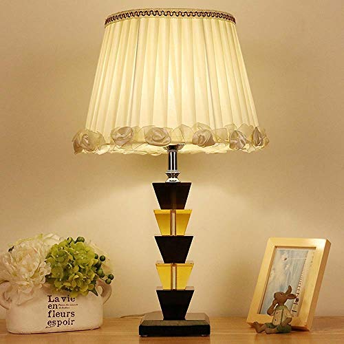 Lampe de table cristal anti-éblouissement abat-jour tissu salon beige