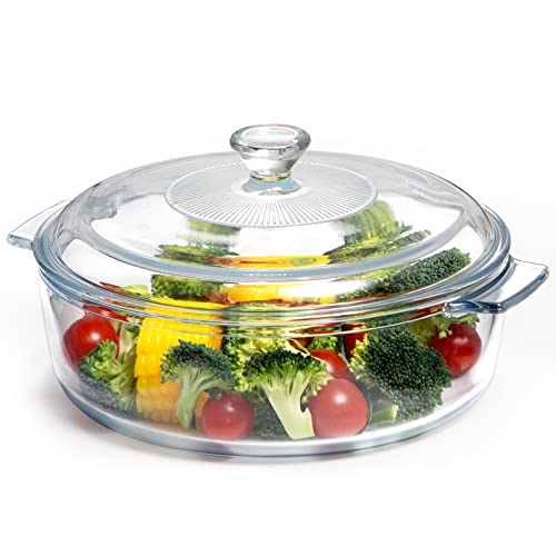 microwavable oven - NUTRIUPS Glass Casserole Dish with Lid Oven Safe Covered Round Casserole Dish with Handles, Glass Microwavable Bowl With Glass Lid Casserole Cookware (1.7L)