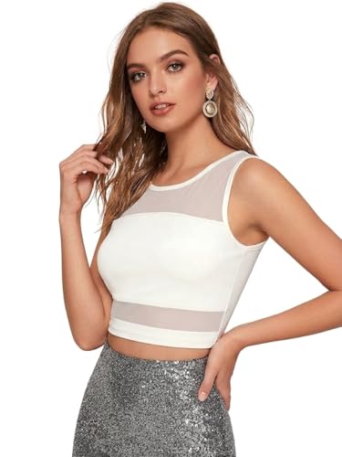 Image of LONDON BELLY Women's Polyester Crop Top with Round Neck Sleeveless Solid Pattern and Crop Length | Womens Crop Tops | Summer Fashion Top Stylish Look