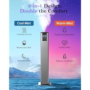 Yokekon cool and warm mist humidifier large room 34gal whole house humidifiers for home bedroom1000 sq ft top fill 3 mist modes 12h timer aroma box baby yoga plants silver  urban country home decor
