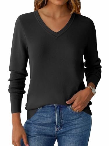 Image of GKBK Women's Sweaters 2026 Fall Fashion Lightweight Classic V Neck Business Casual Outfits Long Sleeve Knit Pullover Tops