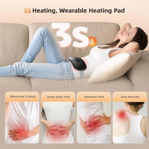 Image of KOT Heating Pads for Cramps, Period Cramp Massager Portable Cordless Heating Pad with 6 Heat Levels and 6 Massage Modes, Heating Pad for Back Pain Relief Menstrual Heating Pads, Black (PAD-BLCK)