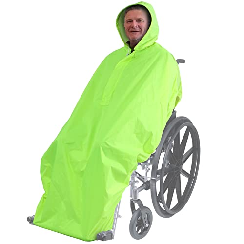 Anyoo Poncho Impermeabile Antipioggia Leggero Scudo per Mantello con Elastici che Forniscono Protezione Dall'asciutto per Sedie a Rotelle, Verde Giallo, Taglia unica