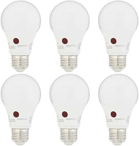 Amazon Basics 60W Equivalent, Dusk to Dawn Sensor, Non-Dimmable, 10,000 Hour Lifetime, A19 LED Light Bulb , Daylight, 6-Pack