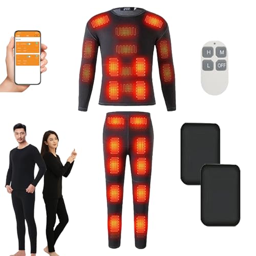 Femxizor Conjunto De Ropa Interior Calefactada Eléctrica Pantalón Térmico Calefactado App Control Exterior 32 Zonas Base Calefactora Ropa Interior Unisex,2XL,Black