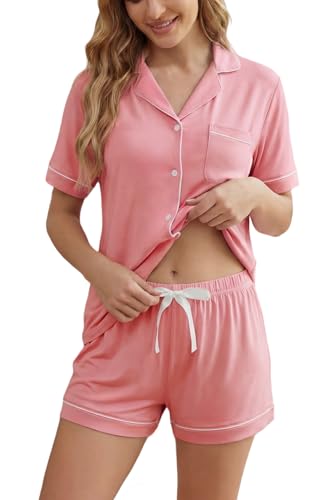 Image of LUBOT Womens Bamboo Viscose Pajamas for Women PJ Set 2 Piece Cooling Soft Short Sleeve Capri Pants Summer Sleepwear Set S-XXL