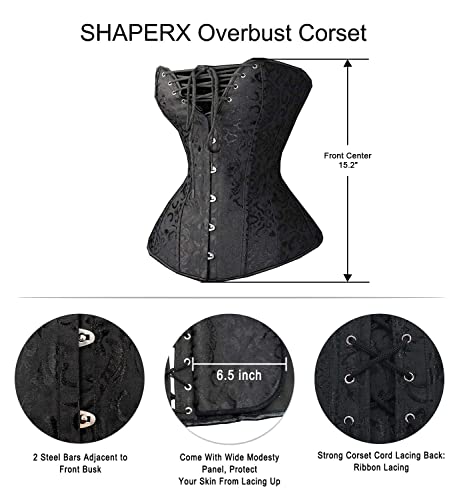 Camellias Steel Boned Waist Training Corset Lace Through Top Black,2XL (US 10-12)