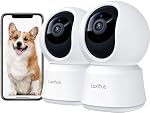 360° View 2K Pet Camera with Phone App 2 Pack, Indoor Security Camera, Baby Monitor, Motion Tracking, Pan/Tilt, Night Vision, Two-Way Audio, Works with Alexa, 2.4G WiFi Only (P2T 2PC)