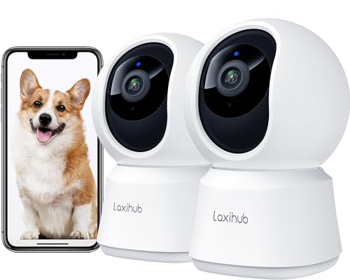 LAXIHUB - 360° View 2K Pet Camera with Phone App 2 Pack, Indoor Security Camera, Baby Monitor, Motion Tracking, Pan/Tilt, Night Vision, Two-Way Audio, Works with Alexa, 2.4G WiFi Only (P2T 2PC)