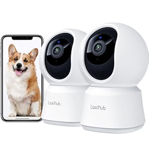 360° View 2K Pet Camera with Phone App 2 Pack, Indoor Security Camera, Baby Monitor, Motion Tracking, Pan/Tilt, Night Vision, Two-Way Audio, Works with Alexa, 2.4G WiFi Only (P2T 2PC)