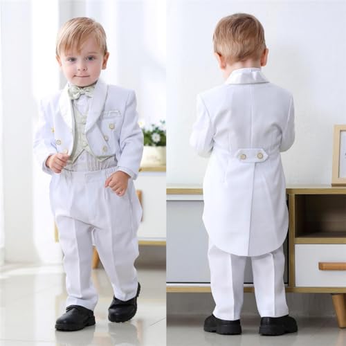 Image of Lito Angels Baby Boys Jacquard 5 Piece Tuxedo | Jacquard Jacket, Shirt, Bow Tie, Pants, Vest, Tuxedo Tail, Wedding Outfit