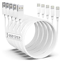 AZMOGDT Apple MFi Certified iPhone Charger 5pack [6/6/6/10/10FT] Long Lightning Cable Fast Charging Cord iPhone Charging Cable for iPhone 14/14 Pro/Max/13/12/11 Pro Max/XS MAX/XR/XS/X/8/Plus