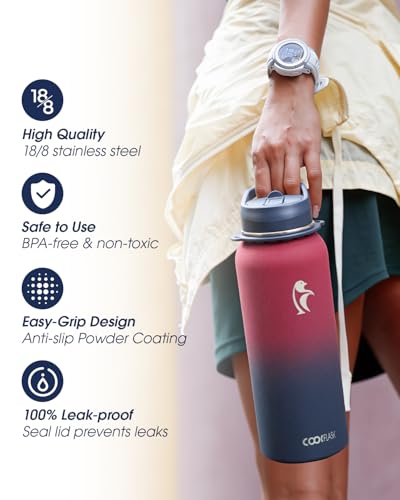 Image of Coolflask 40 oz Water Bottle Insulated Stainless Steel with Strap