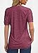Women's Zipper Summer Pleated Button Short Sleeve T-Shirt Summer V-Neck Solid Color Casual top Purplish Red