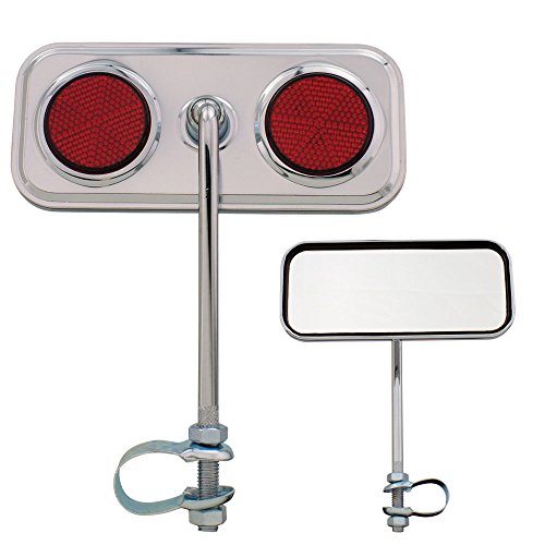 Rectangle Bicycle Mirror Chrome. Red Reflectors