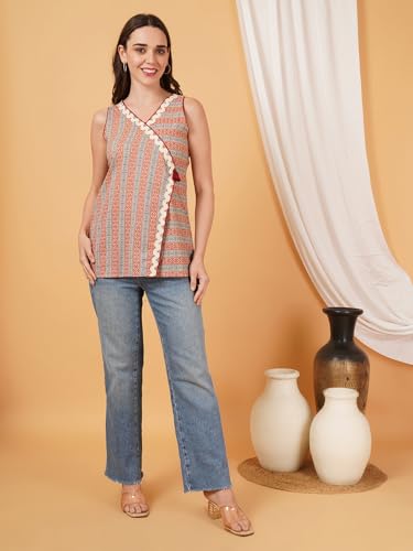 Image of COTLAND Fashions Jaipuri Cotton Angrakha Style Top for Women (Partial Open)