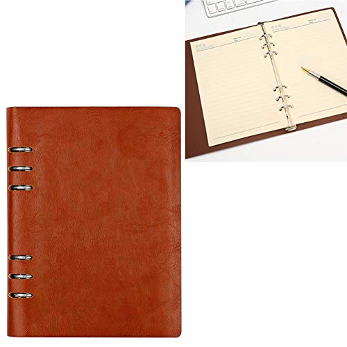 Snner A5 Geschäfts-Leder-Abdeckung Notebook Loseblatt Journal Gefüttert Protokoll-Buch Gebunden 6 Ringbuch-Tagebuch-Buch 100 Blatt-Light Brown