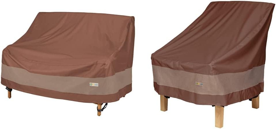 Duck Covers Ultimate Waterproof Patio Loveseat Cover, 52 Inch, Mocha Cappuccino & UCH363736 Ultimate 36 in. W Patio Chair Cover, Mocha Cappuccino