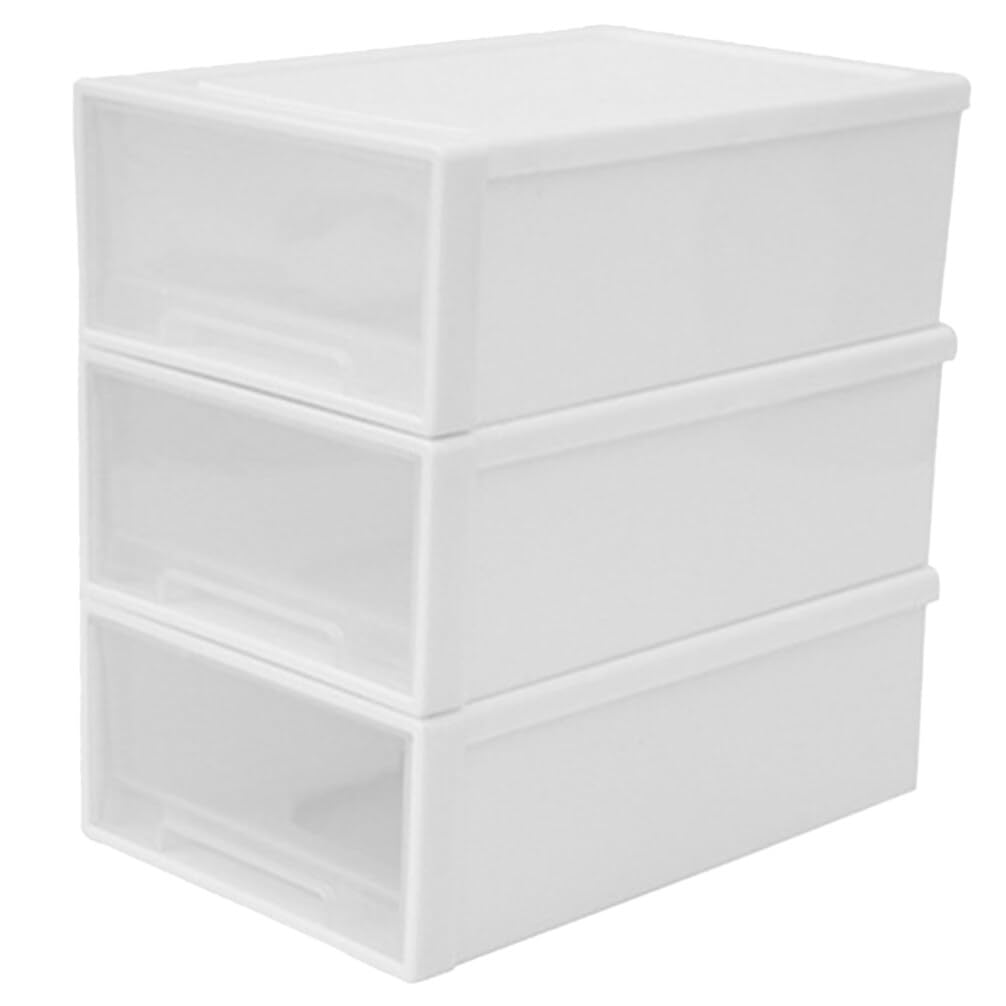 Cabilock 3 Tier Plastic Desktop Drawer Organizers Stackable Storage Drawers Cosmetic Display Drawer Box Stationery Organizer For Home