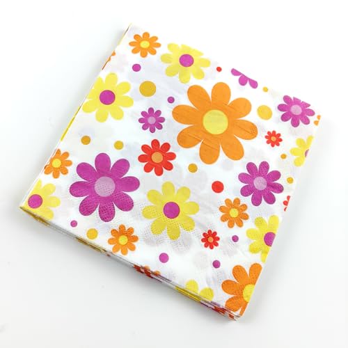 Image of Daisy Flower Party Tableware Set, 68pcs Daisy Flower Paper Plates Napkins Cups, Two Groovy Disposable Party Supplies Decorations for Baby Shower Birthday Wedding Seasonal Holiday