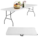 MGHH Mesa plegable de plástico de 8 pies, mesa de camping plegable portátil mesa de picnic al aire libre con asa de transporte para cocina, fiesta, exterior, interior, boda, barbacoa, 94 x 29 x 29