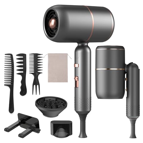 Carehabi Secador de pelo de iones de 2400 W constante, secador de viaje plegable con interruptor frío/calor, 5 velocidades, 1 concentrador y difusor, ideal para todo tipo de cabello