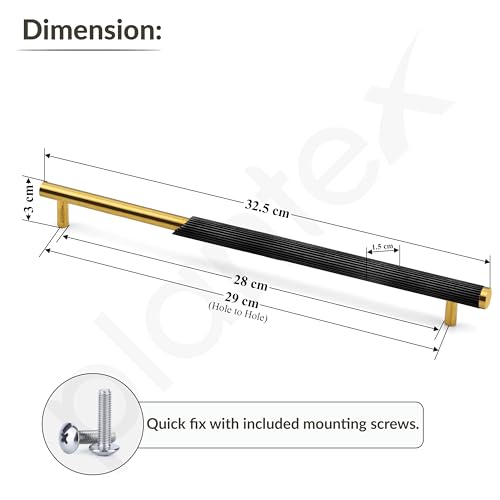 Image of Plantex Stainless Steel & Aluminium Cabinet Handle /288mm Wardrobe Door Handle /Cupboard Pull-Push Handles for Home /Office - Pack of 2 (Black & Gold)