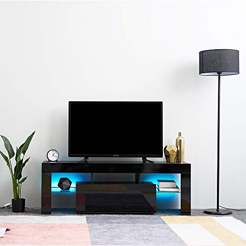 TV Board Lowboard Fernsehschrank mit LED MDF in schwarz Hochglanz 130 x 45 x 35cm