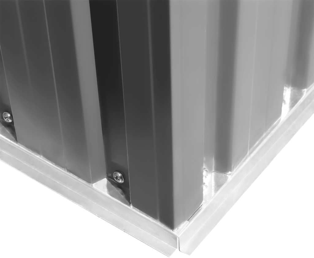 Close-up of the shed's sliding door handle mechanism
