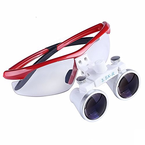 BoNew Tragbare zahnärztliche chirurgische Fernglaslupe 3,5X-R, optisches Glas, mit/ohne Kopf, LED-Lampe, Rot (mit LED-Licht)