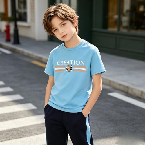 Image of Yoxindax Tween Boy Clothes 2-Piece Letter Print Tee And Color-Block Pants Summer Outfits