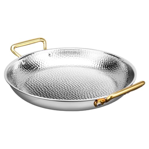 GdniA 10 Tamaños Paellera Con Asas Dobles, Acero Inoxidable 304 Martillado A Mano Paellera Española Sin Palo Marisco Paellera Para Hogares O Restaurantes, 32cm, Silver