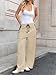 Fisoew Womens Wide Leg Pants Drawstring High Waisted Striped Baggy Palazzo Track Pants with Pockets Light Khaki