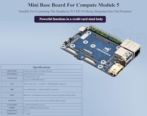 Mini Base Board Raspberry Pi Compute Module 5 carte compacte avec interface PCIe et 2xMIPI