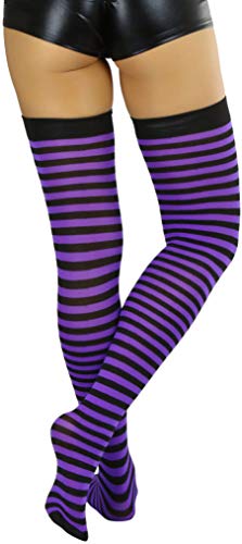 Image of ToBeInStyle Women's Opaque Hosiery Thin Striped Thigh High Long Stocking