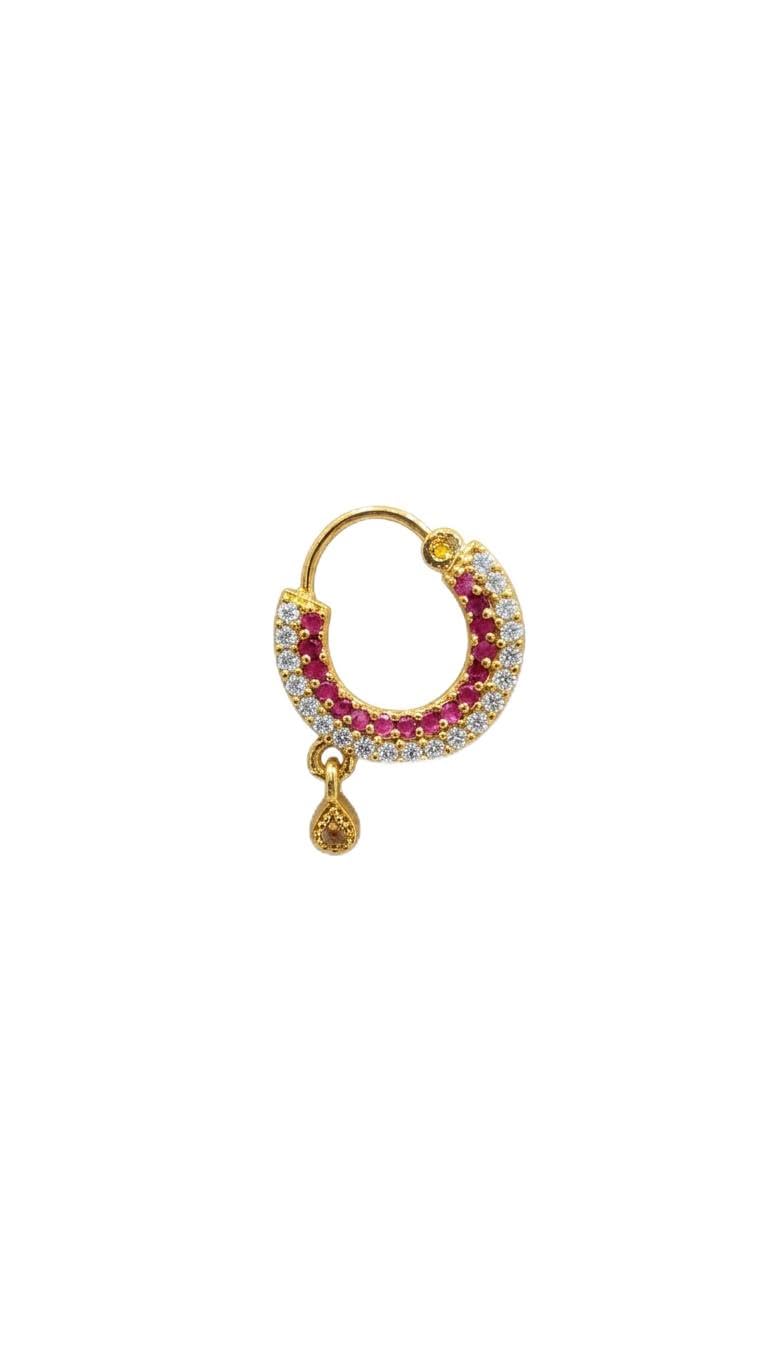 Gold-Plated Hoop Nose Ring with Ruby & CZ Stones, Charm-image-9