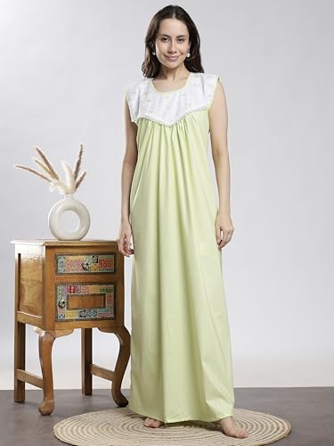 Image of 9shines Label Cotton Sleeveless Nighty | All Over Print Maxi Night wear for Women | Full Length Night Gown Night Dress for Women Stylish (Cotton Sleeveless 25)